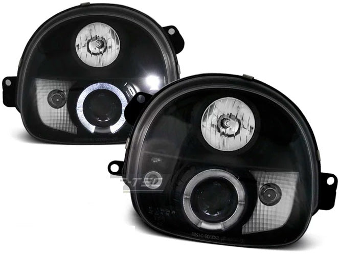 RENAULT TWINGO 1993-2007 FARI ANTERIORI NERI ANGEL EYES LENTICOLARI H1 / H1