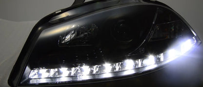 SEAT IBIZA 6L 2002-2008 FARI ANTERIORI NERI POSIZIONE LED LENTICOLARI H1 / H1