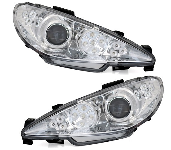 CHROME HEADLIGHTS PEUGEOT 206 1998+ SPORTS HEADLIGHTS LED INDICATORS