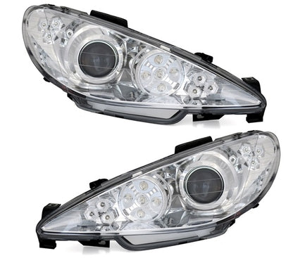 CHROME HEADLIGHTS PEUGEOT 206 1998+ SPORTS HEADLIGHTS LED INDICATORS