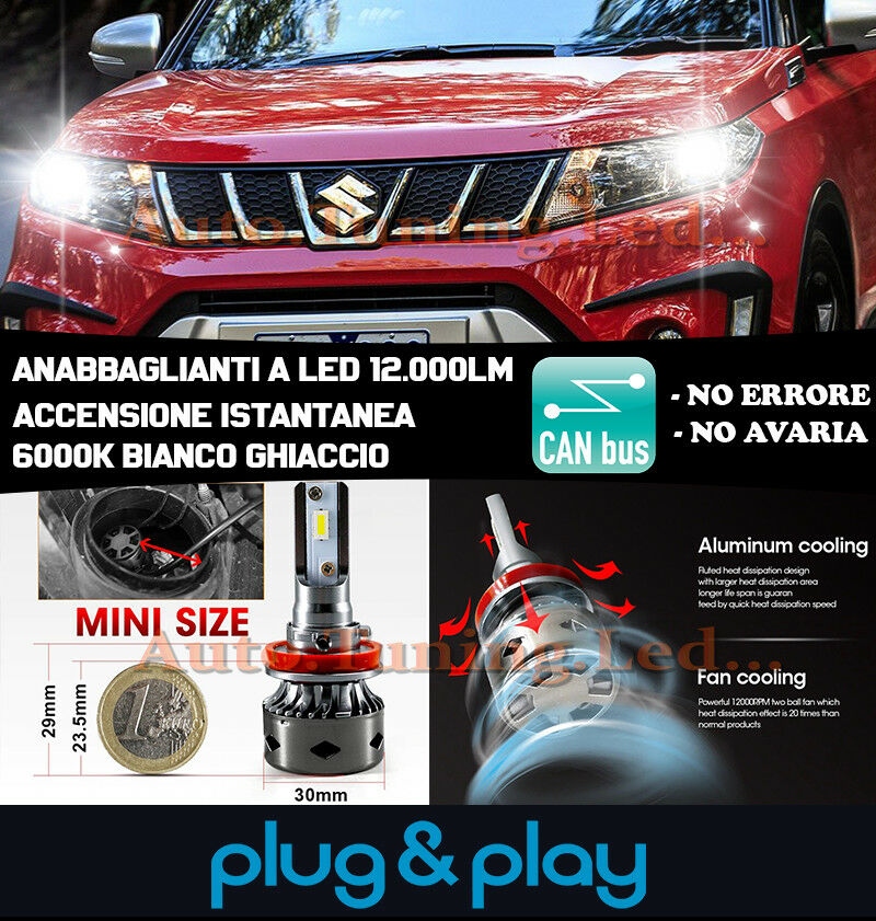 LAMPADE ANABBAGLIANTI LED SUZUKI VITARA ISTANTANEO NO AVARIA 12.000LM