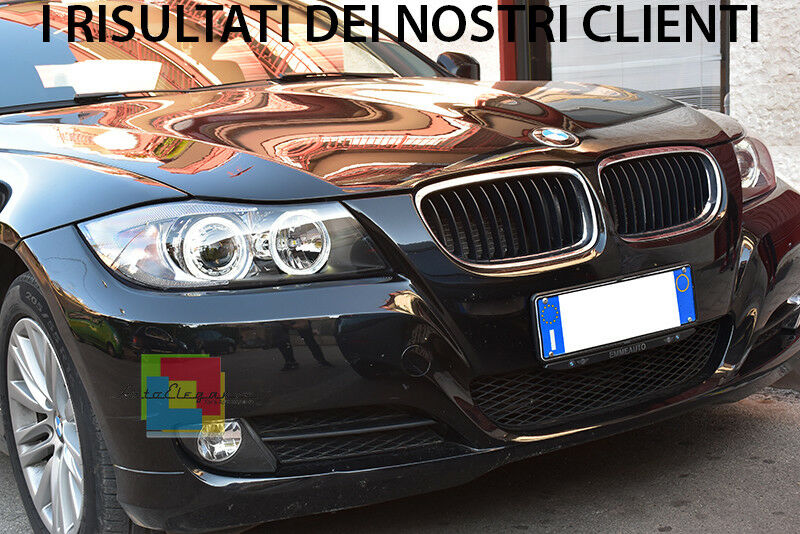 BMW SERIE 3 E90 E91 2005 - 2011 FARI NERI CON ANELLI ANGEL EYES LED BIANCHI AUTOELEGANCERICAMBI