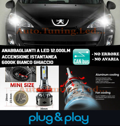 PEUGEOT 308 MK1 LED LOW BEAM HEADLIGHTS INSTANT NO FAILURE 12,000LM