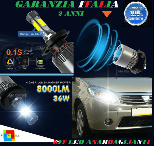 LOW BEAM HIGH BEAM LAMPS 36W 8000LM LED DACIA SANDERO 2008-2012 6000K