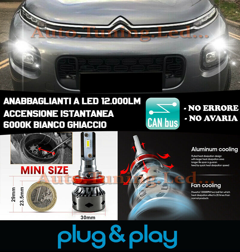 LAMPADE ANABBAGLIANTI LED CITROEN C3 AIRCROSS ISTANTANEO NO AVARIA 12.000LM