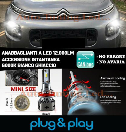 LAMPADE ANABBAGLIANTI LED CITROEN C3 AIRCROSS ISTANTANEO NO AVARIA 12.000LM