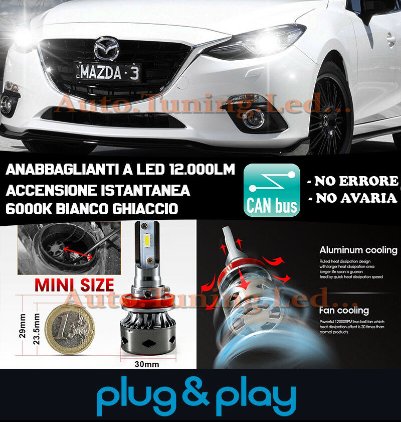 LED LOW BEAM LAMPS MAZDA 3 BM INSTANT NO FAILURE 12.000LM