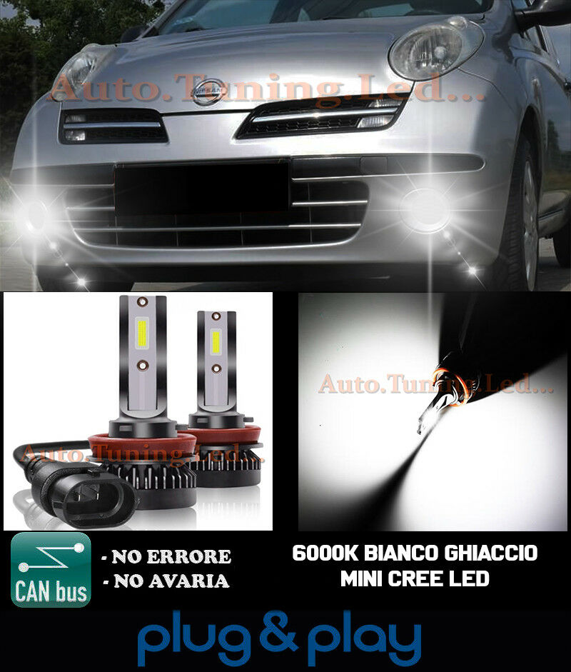 LAMPADE FENDINEBBIA A LED CREE NISSAN MICRA III CAMBUS GHIACCIO 8000LM