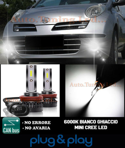 LAMPADE FENDINEBBIA A LED CREE NISSAN MICRA III CAMBUS GHIACCIO 8000LM
