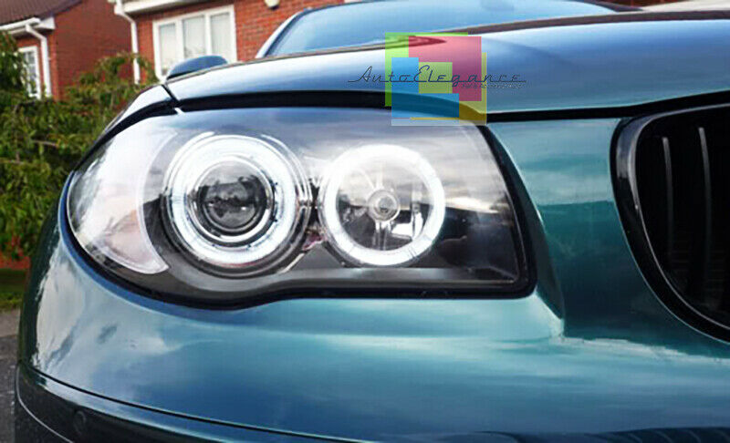 BMW SERIE 1 E81 E82 E87 E88 04-11 FARI NERI CON ANELLI ANGEL EYES LED BIANCHI AUTOELEGANCERICAMBI