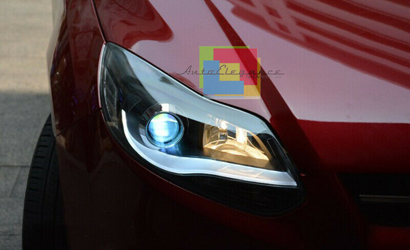 FORD FOCUS MK3 2010-2014 COPPIA FARI ANTERIORI DIURNE LED LENTICOLARI NERI ...