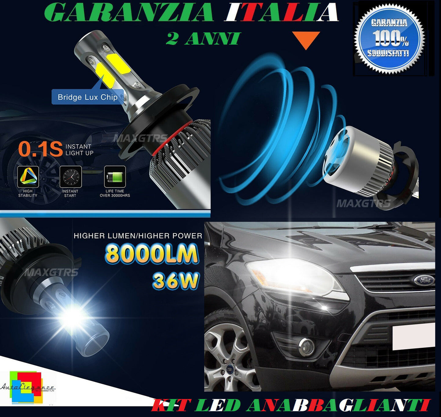 LAMPADE ANABBAGLIANTI 36W LED FORD KUGA 2008-2012 ISTANTANEO 6000K