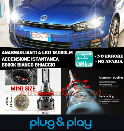 LED LOW BEAM HEADLIGHTS VW SCIROCCO 2008+ INSTANT NO FAILURE 12,000LM