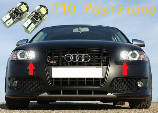 AUDI A3 8P 8PA 2003 AL 2012 COPPIA LUCI POSIZIONE A LED T10 SMD BIANCO GHIACCIO AUTOELEGANCERICAMBI