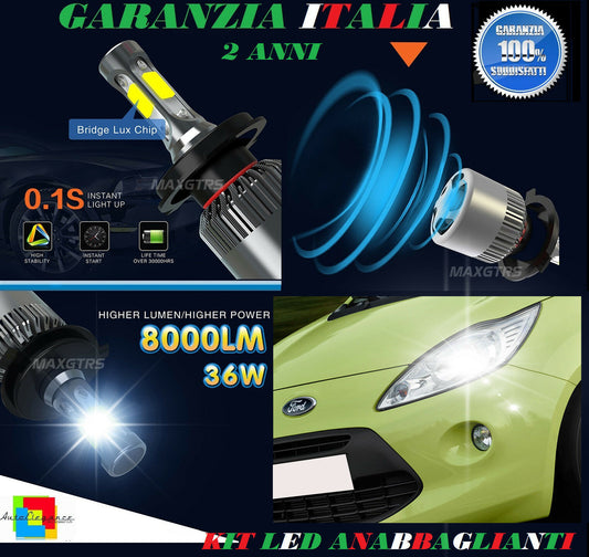 LOW BEAM HIGH BEAM LAMPS 36W 8000LM LED FORD KA 2008 ONWARDS 6000K