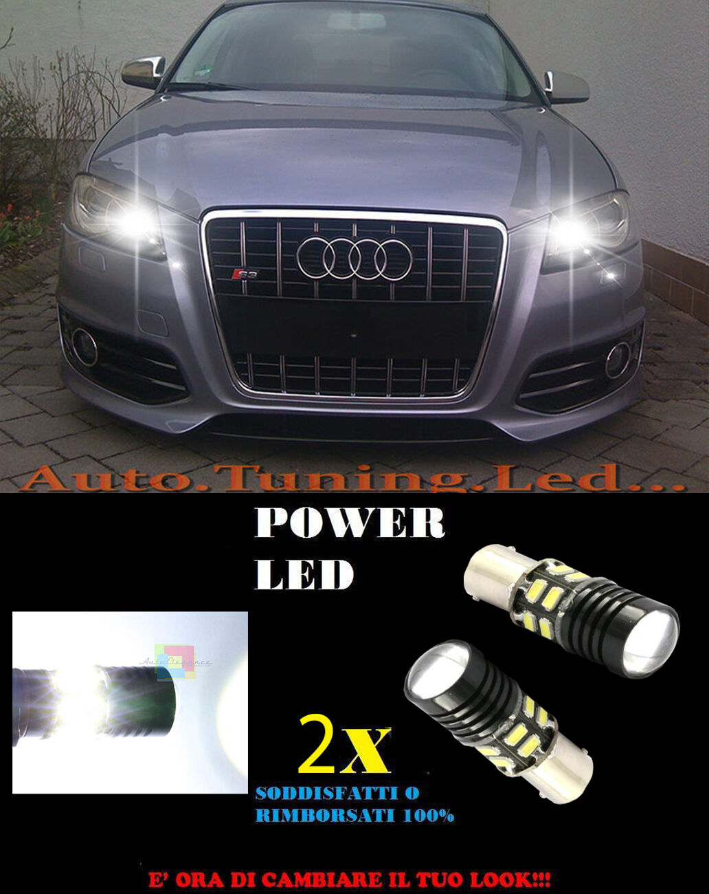 COPPIA LAMPADE LUCI DIURNE LED 6000K P21W BA15 AUDI A3 8P 05-08 NO ERROR CAMBUS AUTOELEGANCERICAMBI