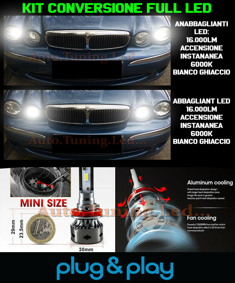 LAMPADE ANABBAGLIANTI + ABBAGLIANTI LED 16.000LM PER JAGUAR X-TYPE