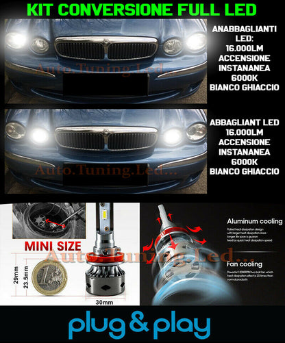 LAMPADE ANABBAGLIANTI + ABBAGLIANTI LED 16.000LM PER JAGUAR X-TYPE