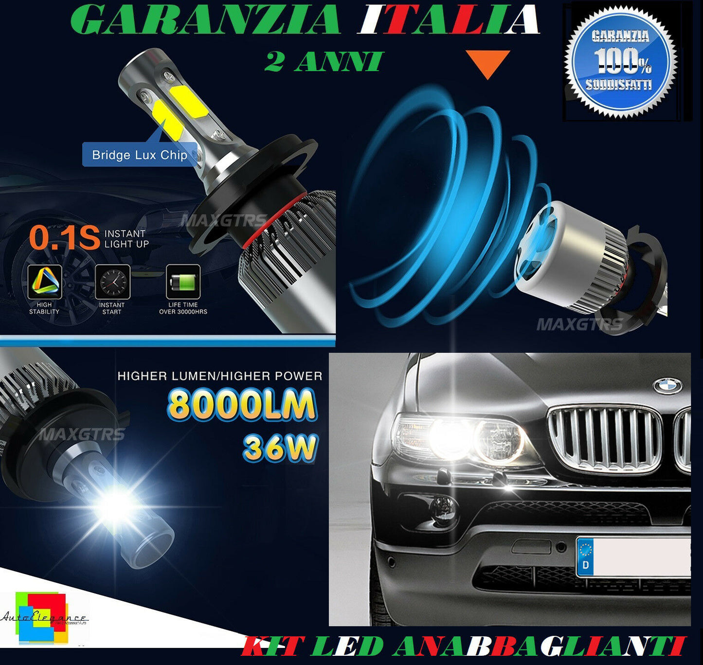 LAMPADE ANABBAGLIANTI 36W LED BMW X5 E53 2000-2007 ISTANTANEO 6000K