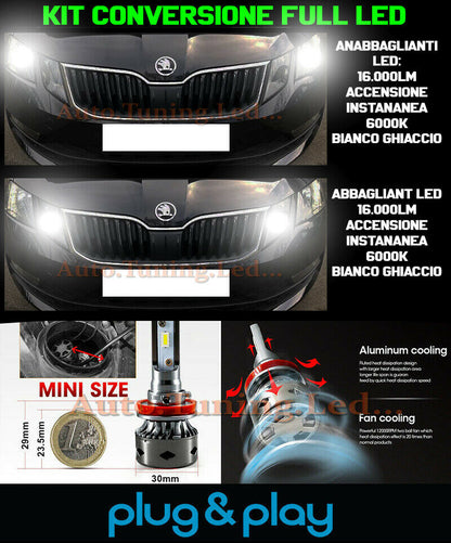 LAMPADE ANABBAGLIANTI + ABBAGLIANTI LED 16.000LM PER SKODA OCTAVIA III LIFT