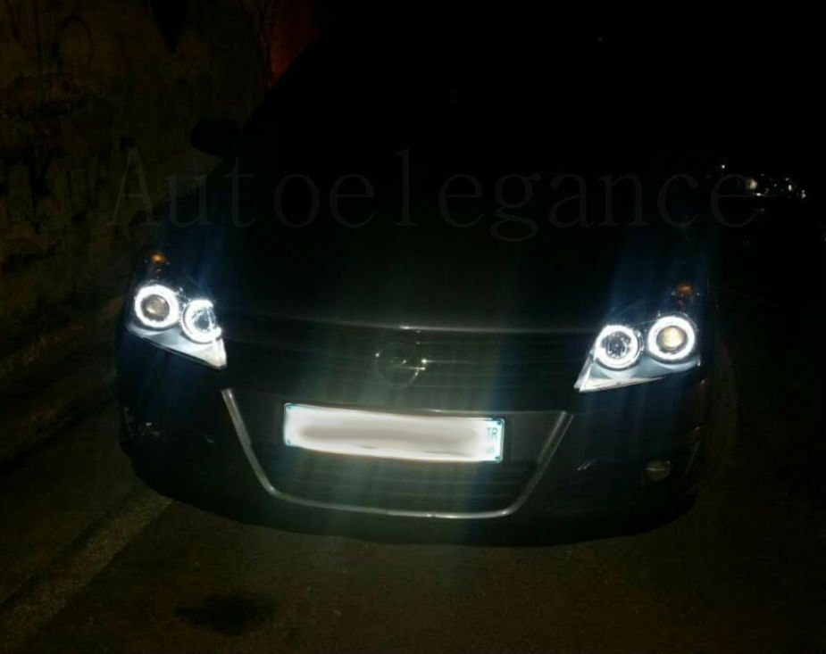 OPEL ASTRA H 2004-2007 FARI NERI CON ANGEL EYES BIANCHI + KIT LED ANABBAGLIANTE