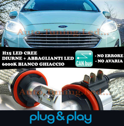 LAMPADE DIURNE ABBAGLIANTI H15 LED FORD FIESTA VII 7 ISTANTANEO CREE NO AVARIA