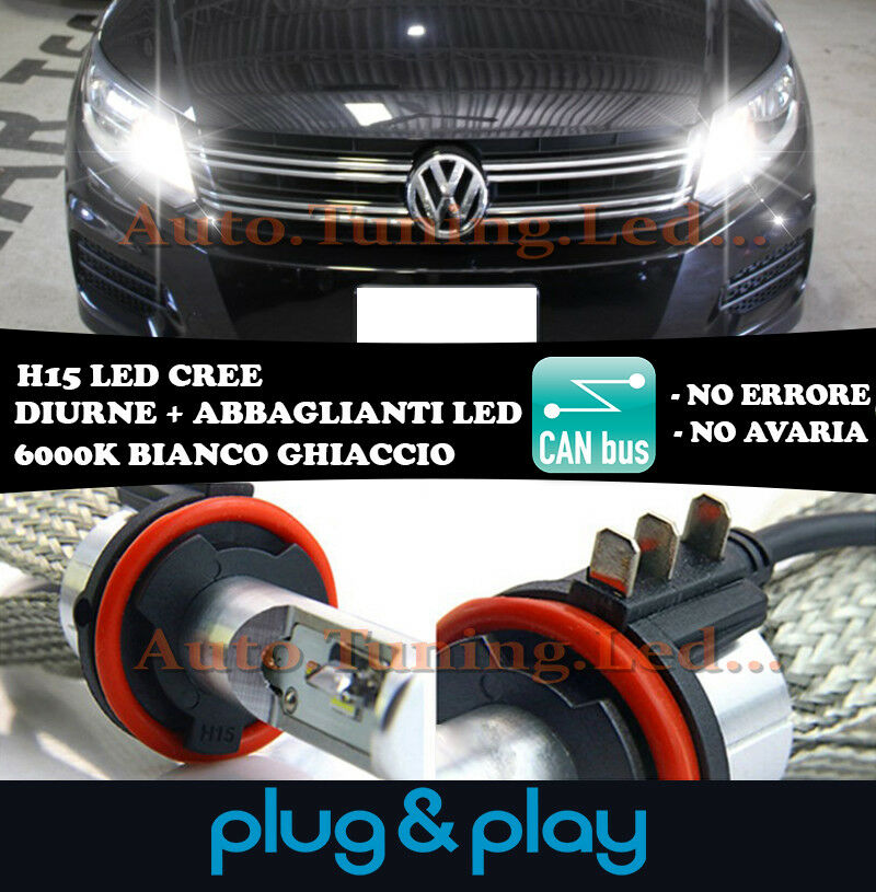 LAMPADE DIURNE ABBAGLIANTI H15 LED  VW TIGUAN 5N 2012+ ISTANTANEO CREE NO AVARIA