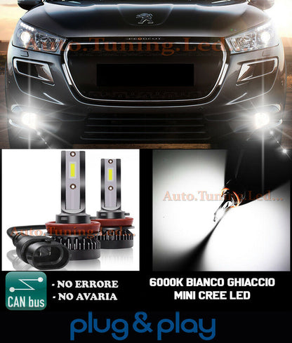 LAMPADE FENDINEBBIA A LED CREE PEUGEOT 4008 CAMBUS BIANCO GHIACCIO 8000LM