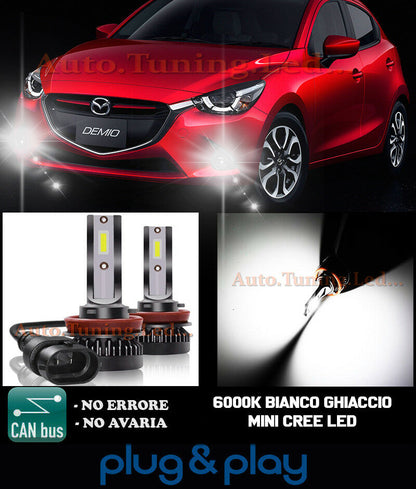 LAMPADE FENDINEBBIA A LED CREE MAZDA 2 III CAMBUS BIANCO GHIACCIO 8000LM