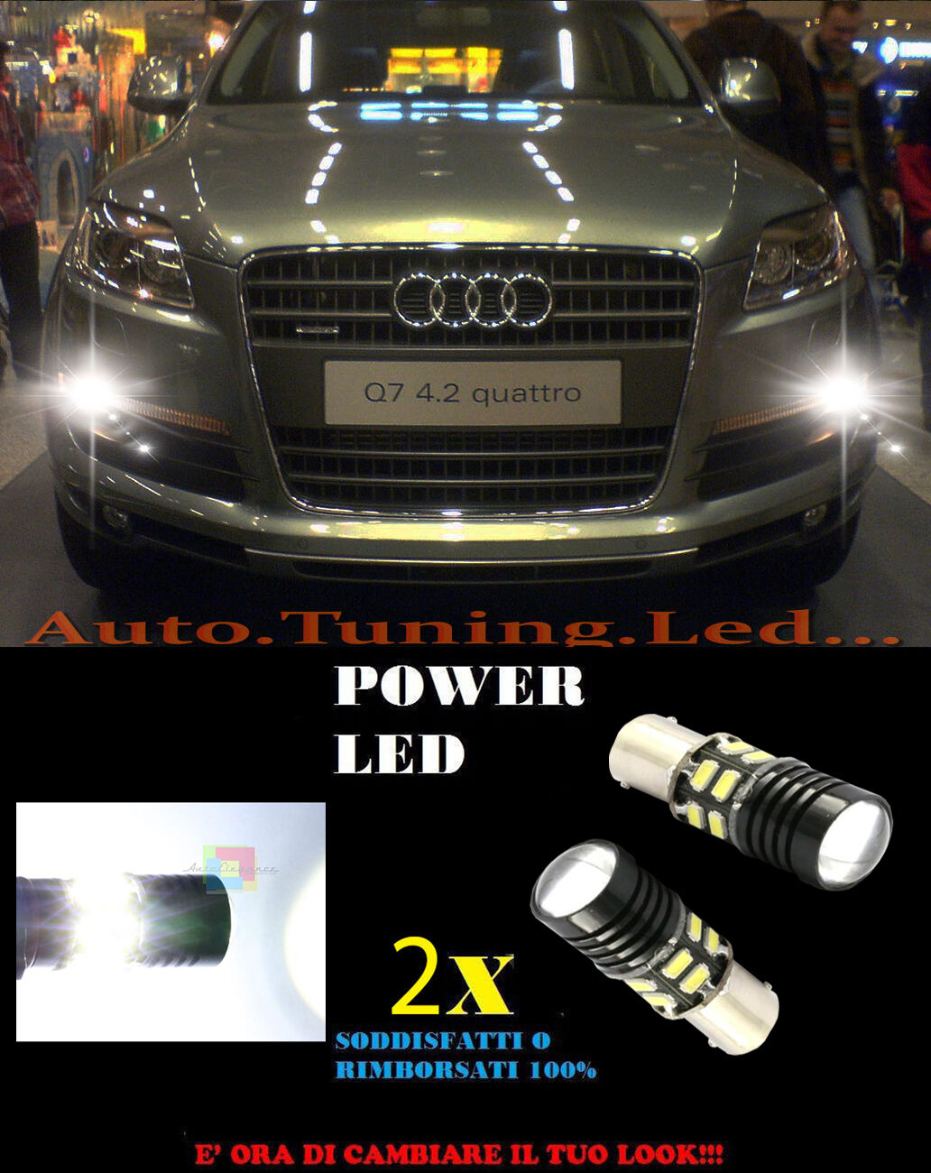 COPPIA LAMPADE LUCI DIURNE LED 6000K P21W BA15 AUDI Q7 NO ERROR CAMBUS AUTOELEGANCERICAMBI