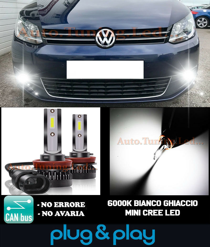 LAMPADE FENDINEBBIA A LED CREE VW TOURAN V3 CAMBUS BIANCO GHIACCIO 8000LM