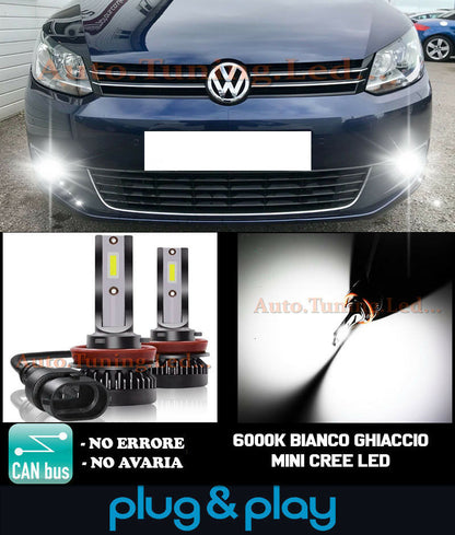 LAMPADE FENDINEBBIA A LED CREE VW TOURAN V3 CAMBUS BIANCO GHIACCIO 8000LM