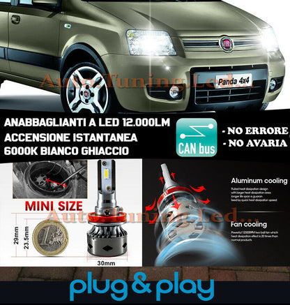 LAMPADE ANABBAGLIANTI ABBAGLIANTI LED FIAT PANDA 169 NO AVARIA 12.000LM