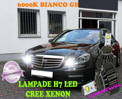 MERCEDES W212 LAMPADE H7 CREE XENON ABBAGLIANTI 6000K BIANCO SOLO FARI ALOGENI