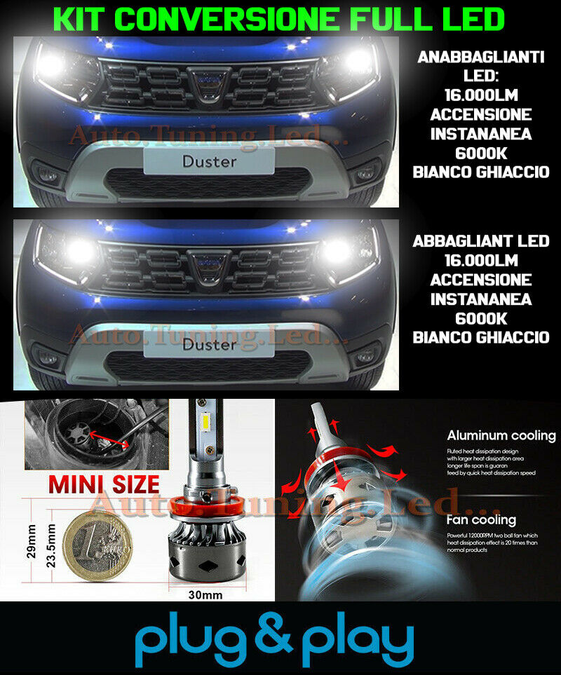 LAMPADE ANABBAGLIANTI + ABBAGLIANTI LED 16.000LM PER DACIA DUSTER MK2