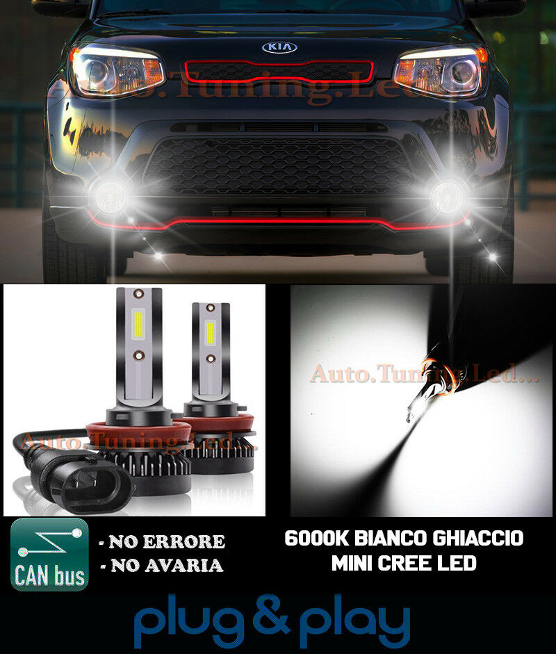 LAMPADE FENDINEBBIA A LED CREE KIA SOUL II CAMBUS BIANCO GHIACCIO 8000LM