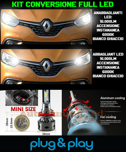 LAMPADE ANABBAGLIANTI + ABBAGLIANTI LED 16.000LM PER RENAULT SCENIC IV