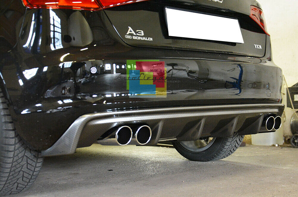 UNDER BUMPER AUDI A3 8V SPORTBACK 2012-2015 RS3 DIFFUSER 4 EXHAUSTS ABS -
