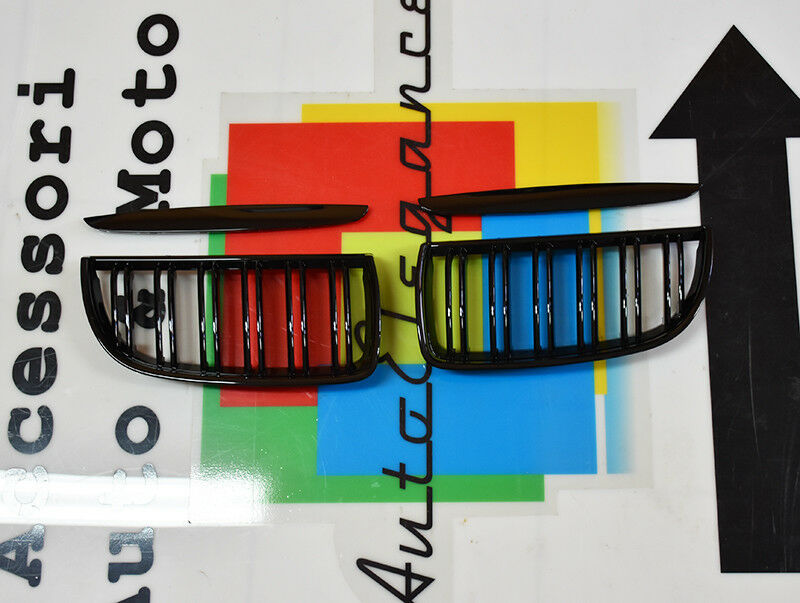 GRIGLIA ANTERIORE PER BMW SERIE 3 E90 E91 2005-2008 DOPPIA LAMA LOOK NERO