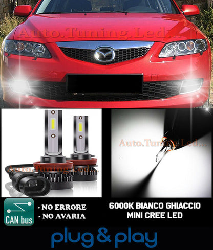 LAMPADE FENDINEBBIA A LED CREE MAZDA 6 MK1 CAMBUS BIANCO GHIACCIO 8000LM