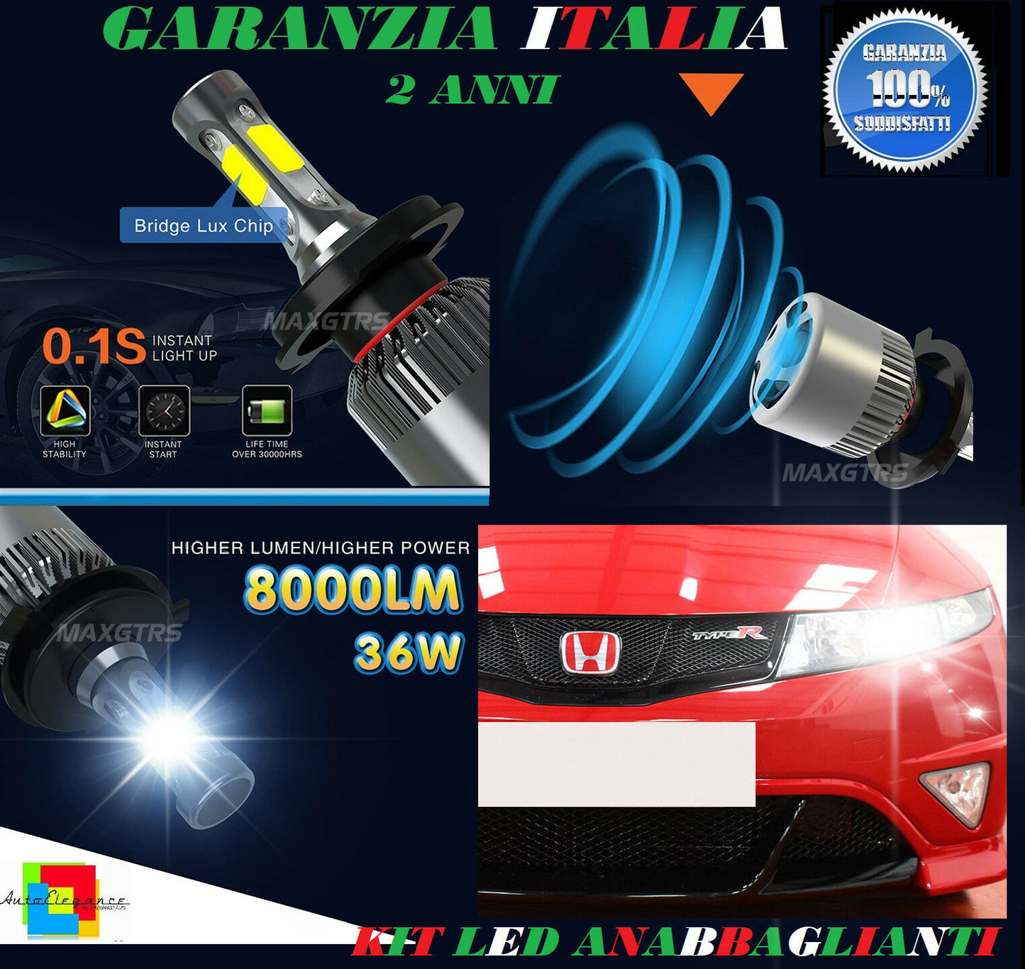 LAMPADE ANABBAGLIANTI 36W LED HONDA CIVIC 2005-2012 ISTANTANEO 6000K