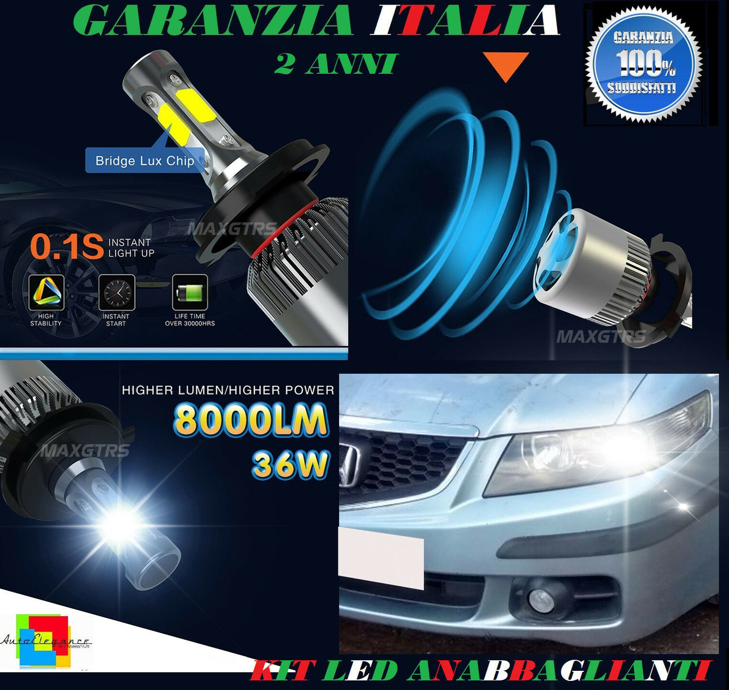 LAMPADE ANABBAGLIANTI 36W LED HONDA ACCORD 03-08 ISTANTANEO 6000K