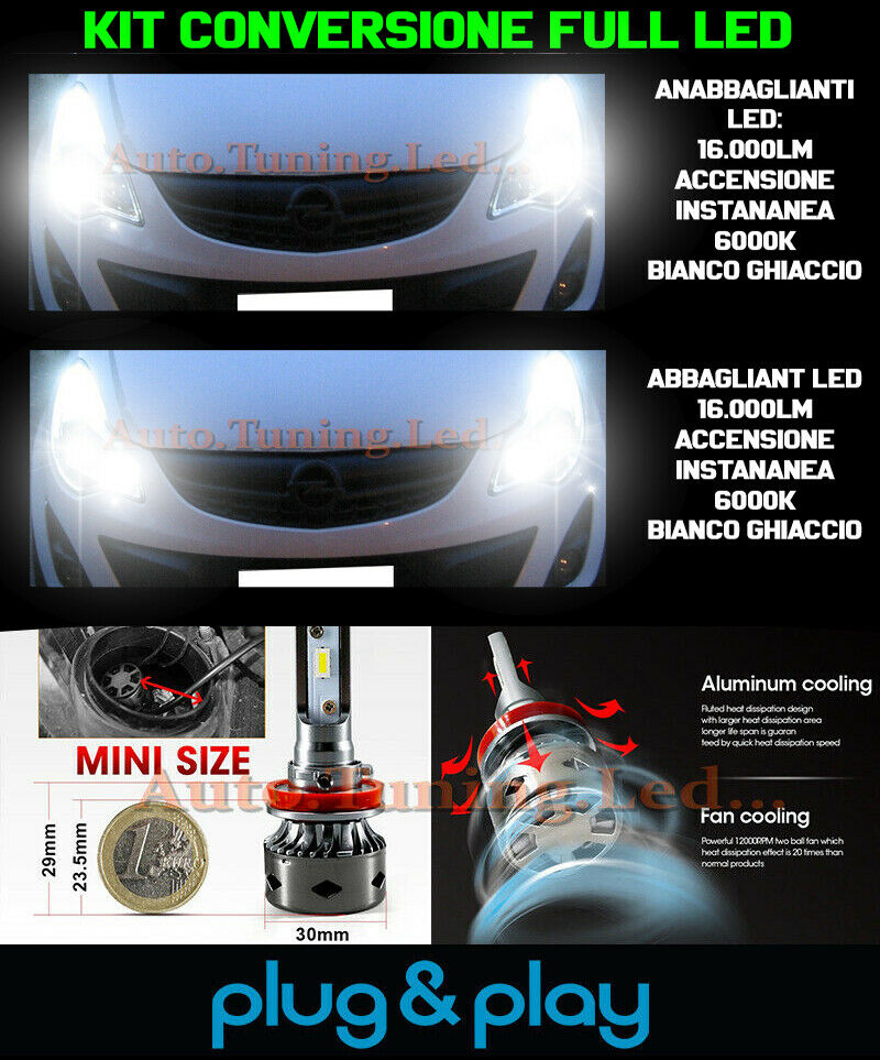 LAMPADE ANABBAGLIANTI + ABBAGLIANTI LED 16.000LM OPEL CORSA D RESTYLING