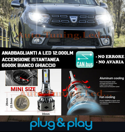 LAMPADE ANABBAGLIANTI LED DACIA SANDERO MK2 II ISTANTANEO NO AVARIA 12.000LM