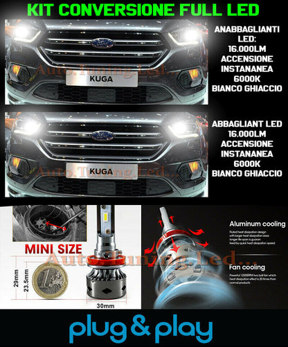 LAMPADE ANABBAGLIANTI + ABBAGLIANTI LED 16.000LM FARI LENTE FORD KUGA II LIFT