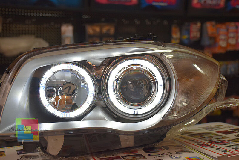 BMW E81 E82 E87 E88 2004-2011 FARI SATINATI CON ANELLI ANGEL EYES LED BIANCHI AUTOELEGANCERICAMBI