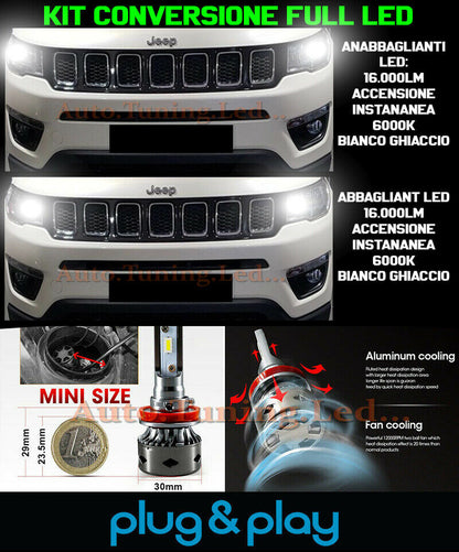 LAMPADE ANABBAGLIANTI + ABBAGLIANTI LED 16.000LM PER JEEP COMPASS II