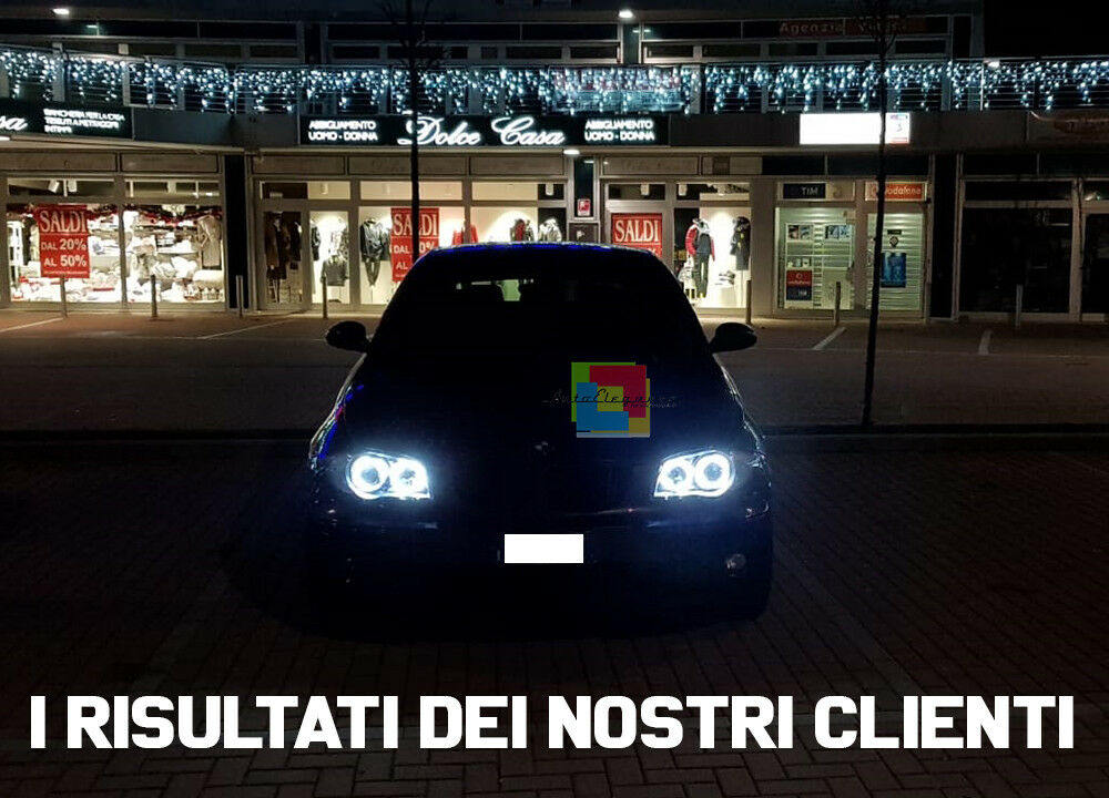 BMW SERIE 1 E81 E82 E87 E88 04-11 FARI NERI CON ANELLI ANGEL EYES LED BIANCHI AUTOELEGANCERICAMBI