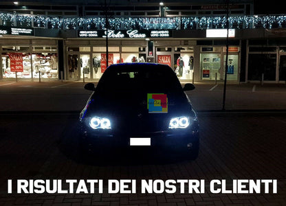 BMW SERIE 1 E81 E82 E87 E88 04-11 FARI NERI CON ANELLI ANGEL EYES LED BIANCHI AUTOELEGANCERICAMBI