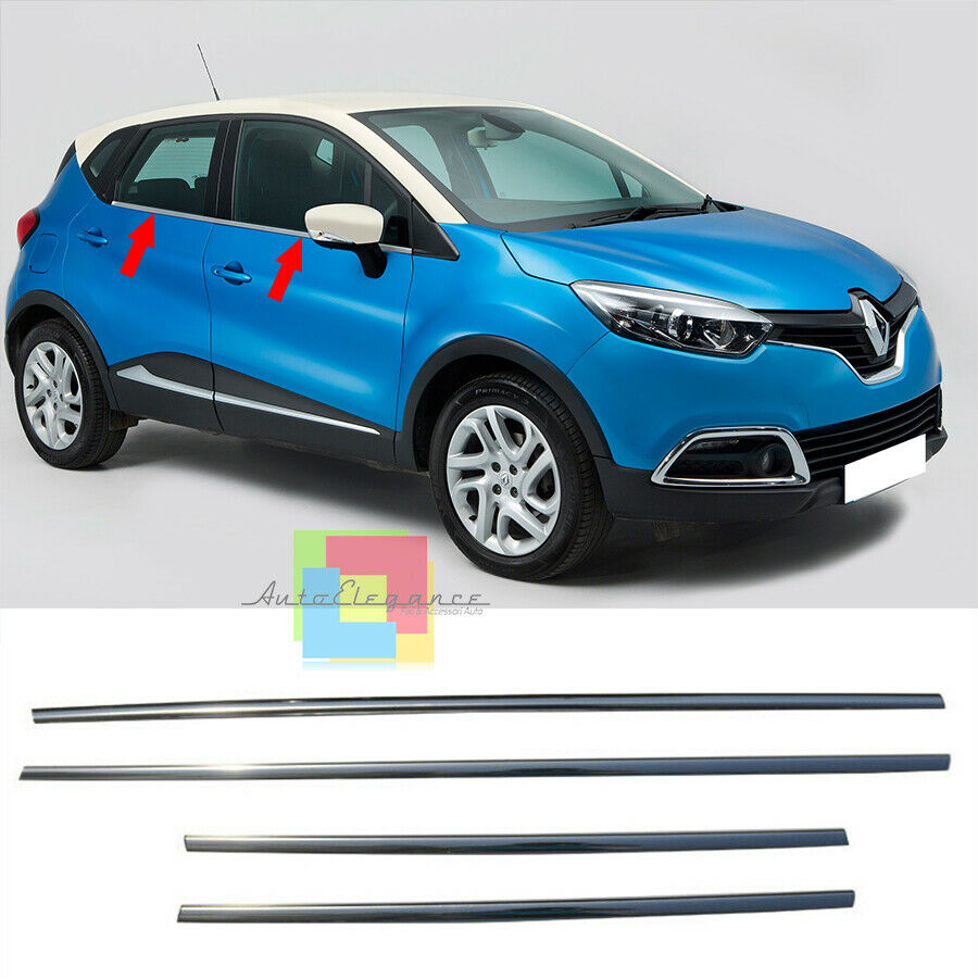 MODANATURE ADESIVE RENAULT CAPTUR CORNICI FINESTRINI CROMATE ACCIAIO INOX .